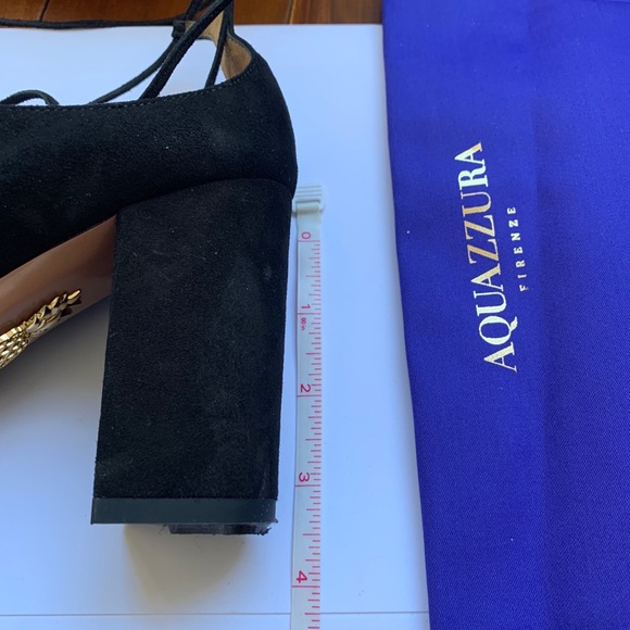 Auth Aquazzura Dancer block heel black suede 38.5 - Picture 6 of 7